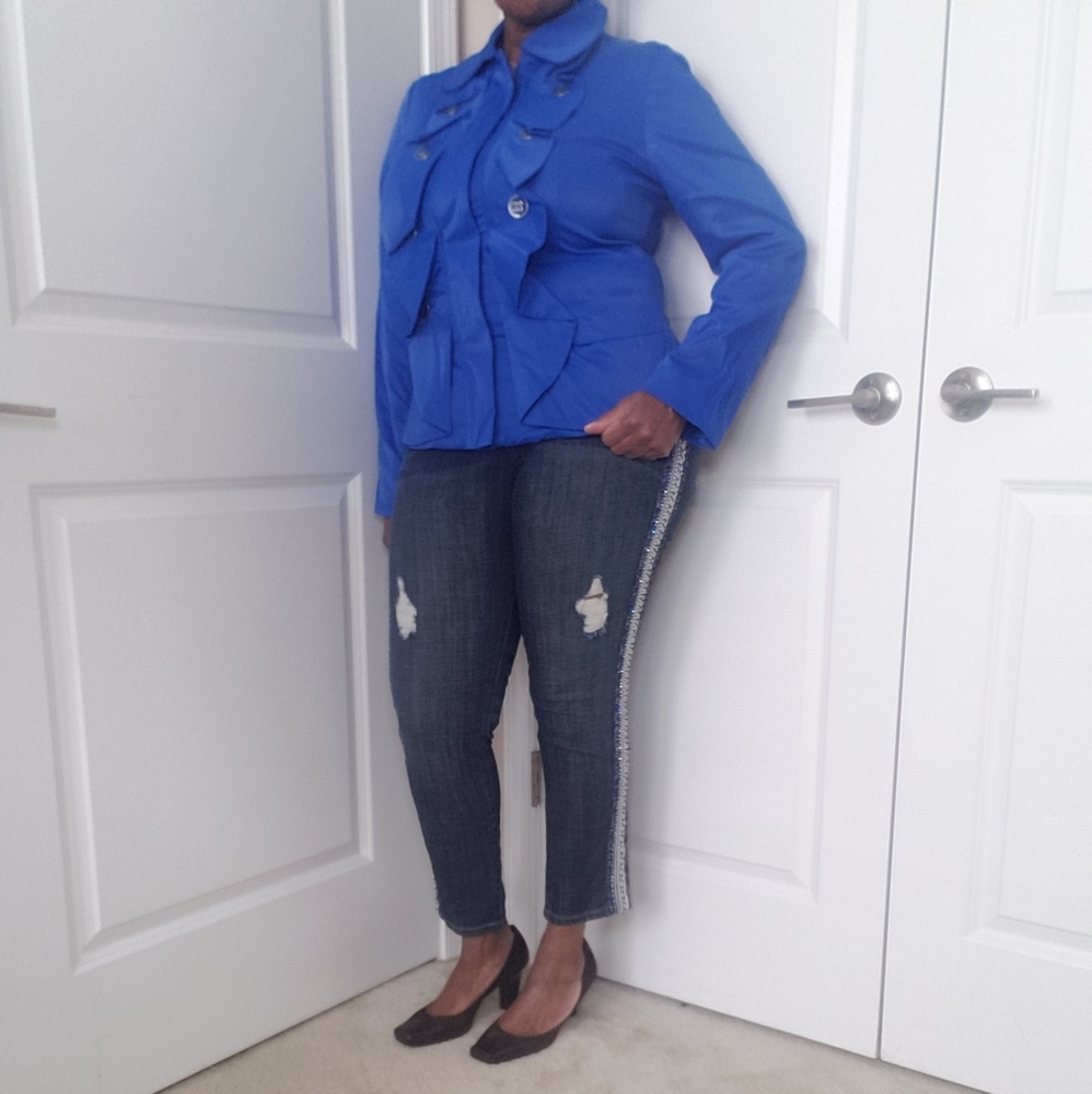 Blue Ruffled Satiny Finish Jacket - Picture 3 of 14